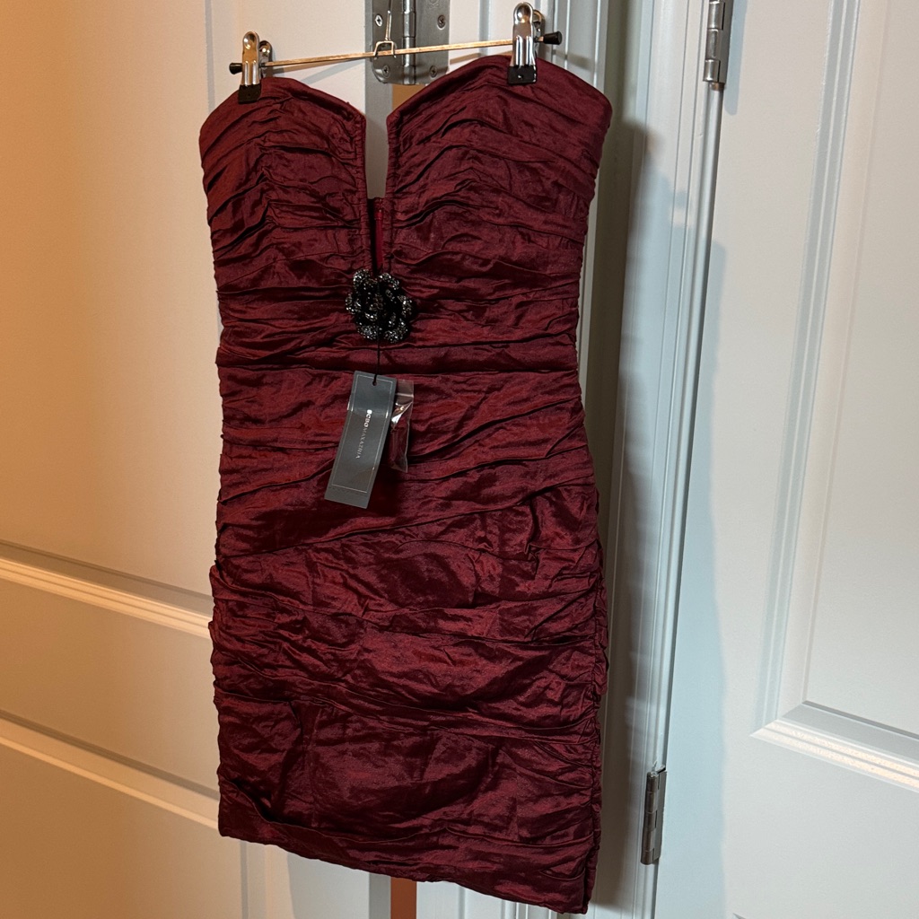 Bcbgmaxazria Strapless/ Halter Option Garnet Red Burgundy Dress Fully Lined